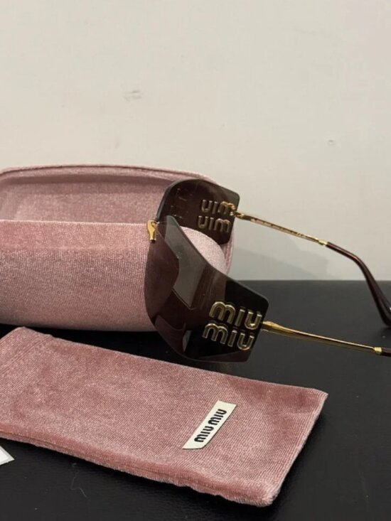 Miu Miu Oversized Brown Shield Sunglasses Gold Detail main image 9